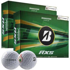 Bridgestone Tour B RXS MindSet ball close-up highlighting spin potential and target focus.
