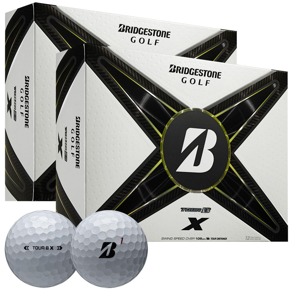 Bridgestone Tour B X Double Dozen cover close-up highlighting REACTIV X system boosting distance
