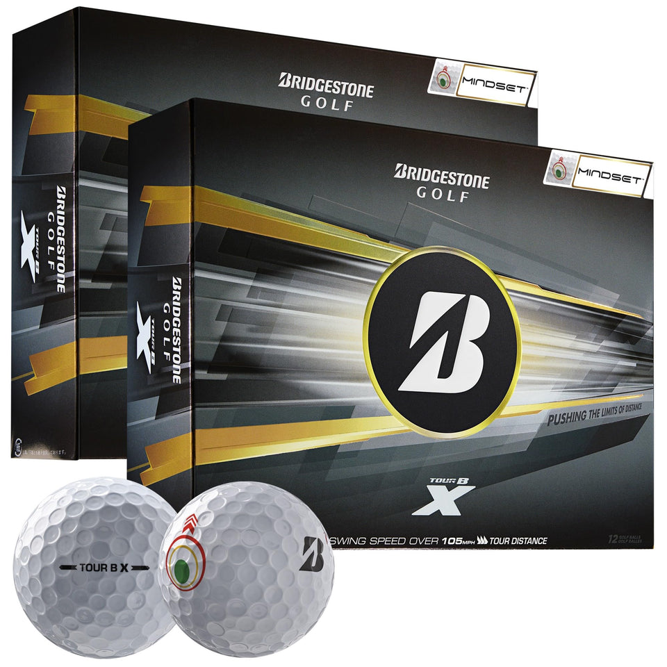 Bridgestone Golf Tour B X MindSet Double Dozen front view highlighting distance-focused design for fast swing speeds.
