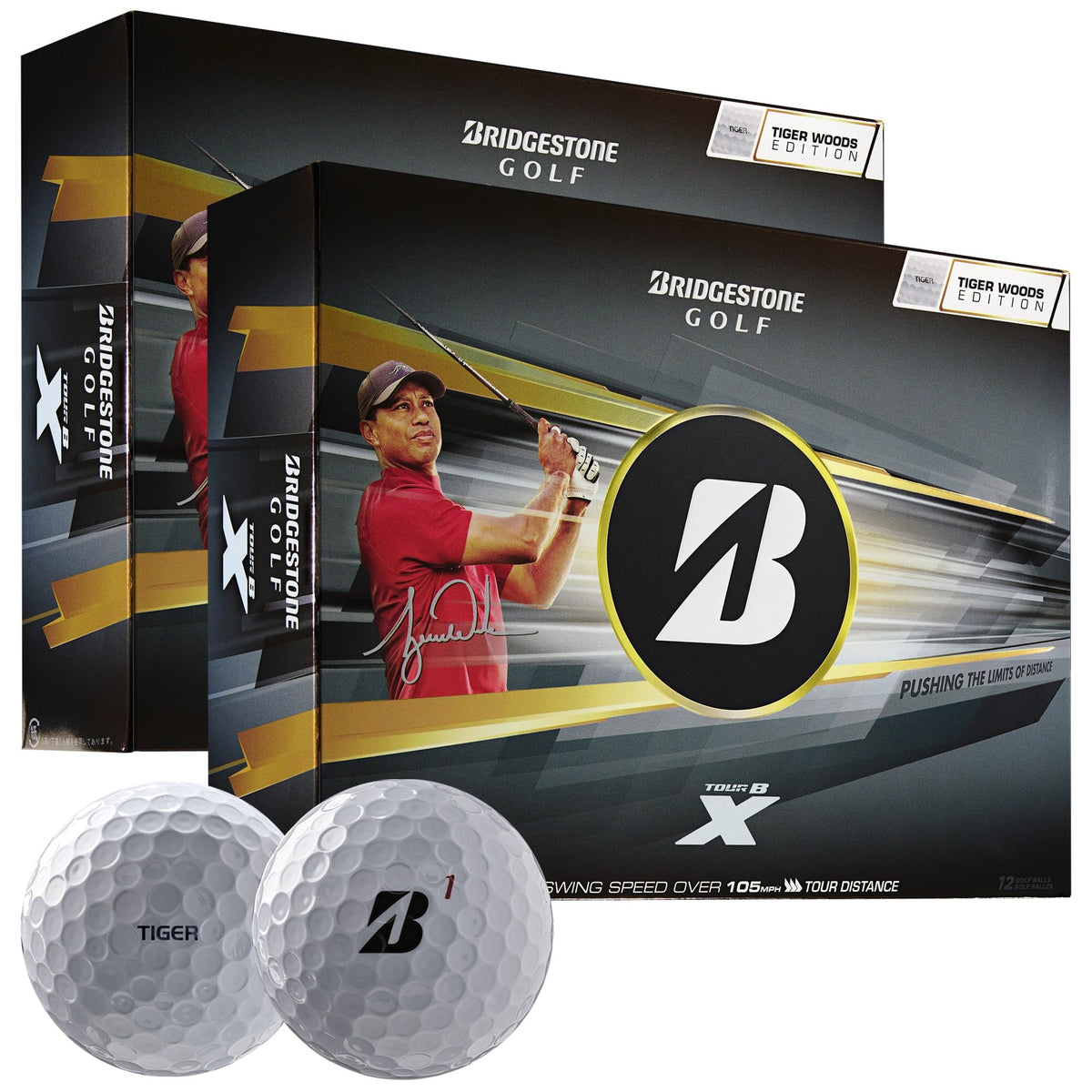 Bridgestone Golf Tour B X Tiger Woods Edition ball front view with distance-ready design