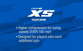 Bridgestone Golf Tour B XS White close-up of core-mantle design for spin potential.