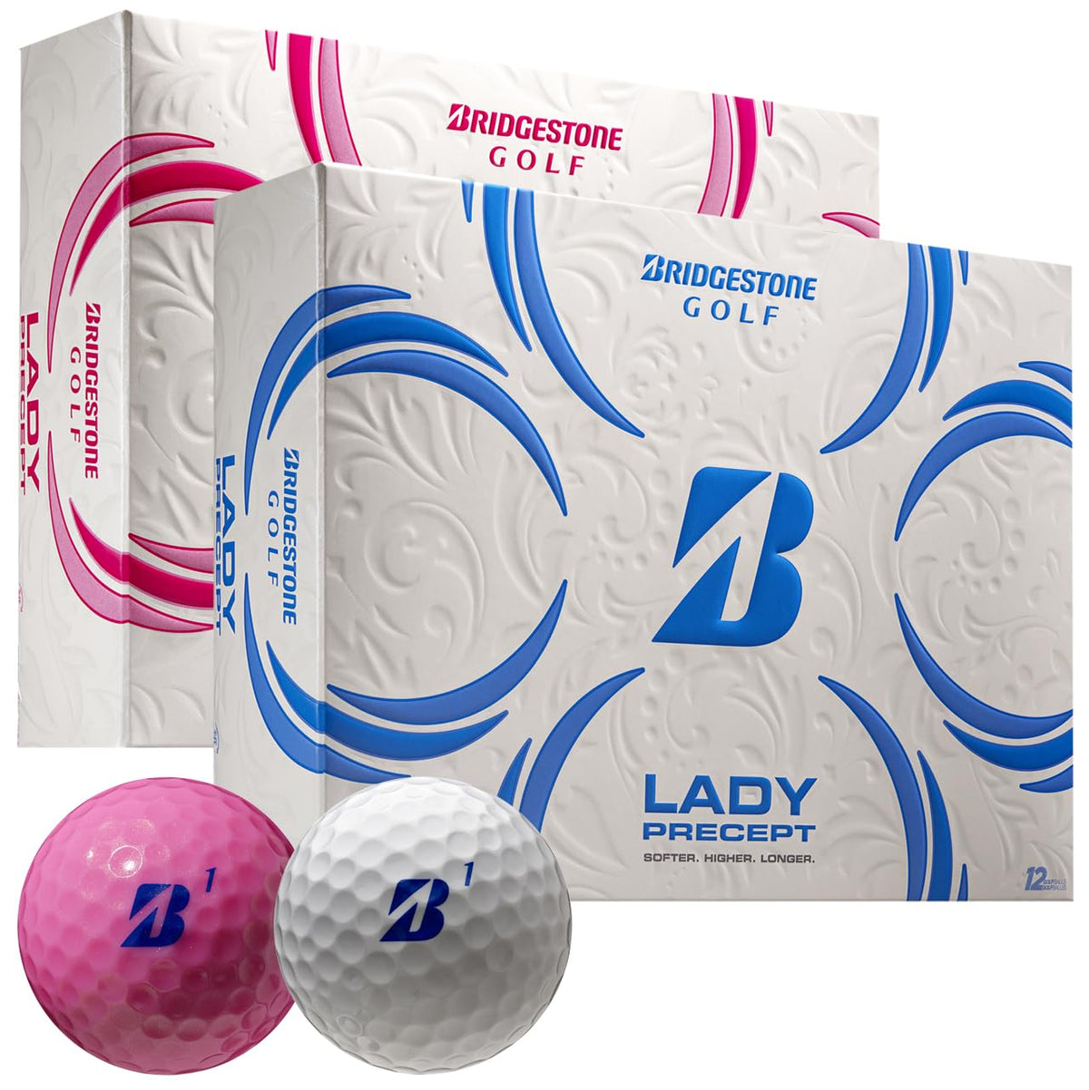 Bridgestone Golf White/Pink Double Dozen balls with softer core for better feel and on-course visibility