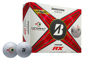 Bridgestone Tour B RX MindSet ball highlights target-identify cue for clearer aiming.