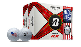 Bridgestone Tour B RX USA Double Dozen ball closeup highlighting distance potential.