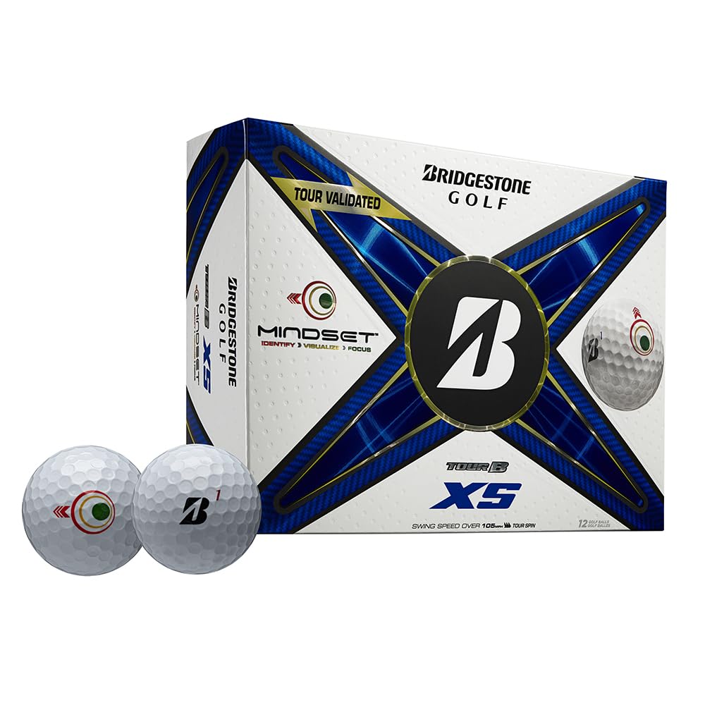 Bridgestone Tour B XS MindSet ball on tee for consistent distance.