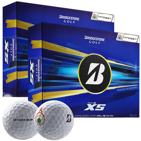 Bridgestone Tour B XS MindSet Double Dozen pack close-up showing the product in its packaging for distance