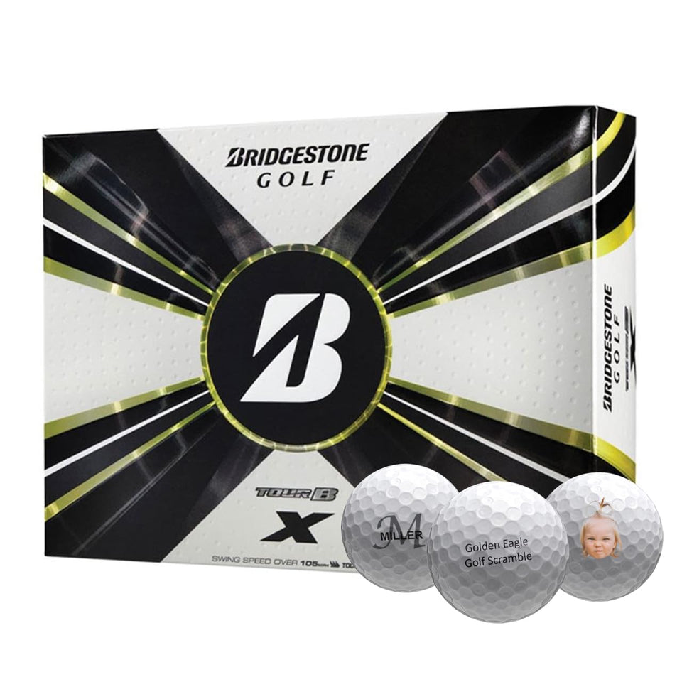 Bridgestone Tour B X golf ball with custom imprint for easy on-course ID