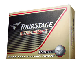 Bridgestone TourStage Extra Distance close-up reveals durable ionomer cover for long-lasting play.