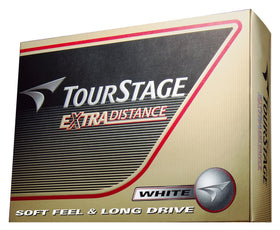 Bridgestone TourStage Extra Distance pack of white golf balls for longer drive potential.