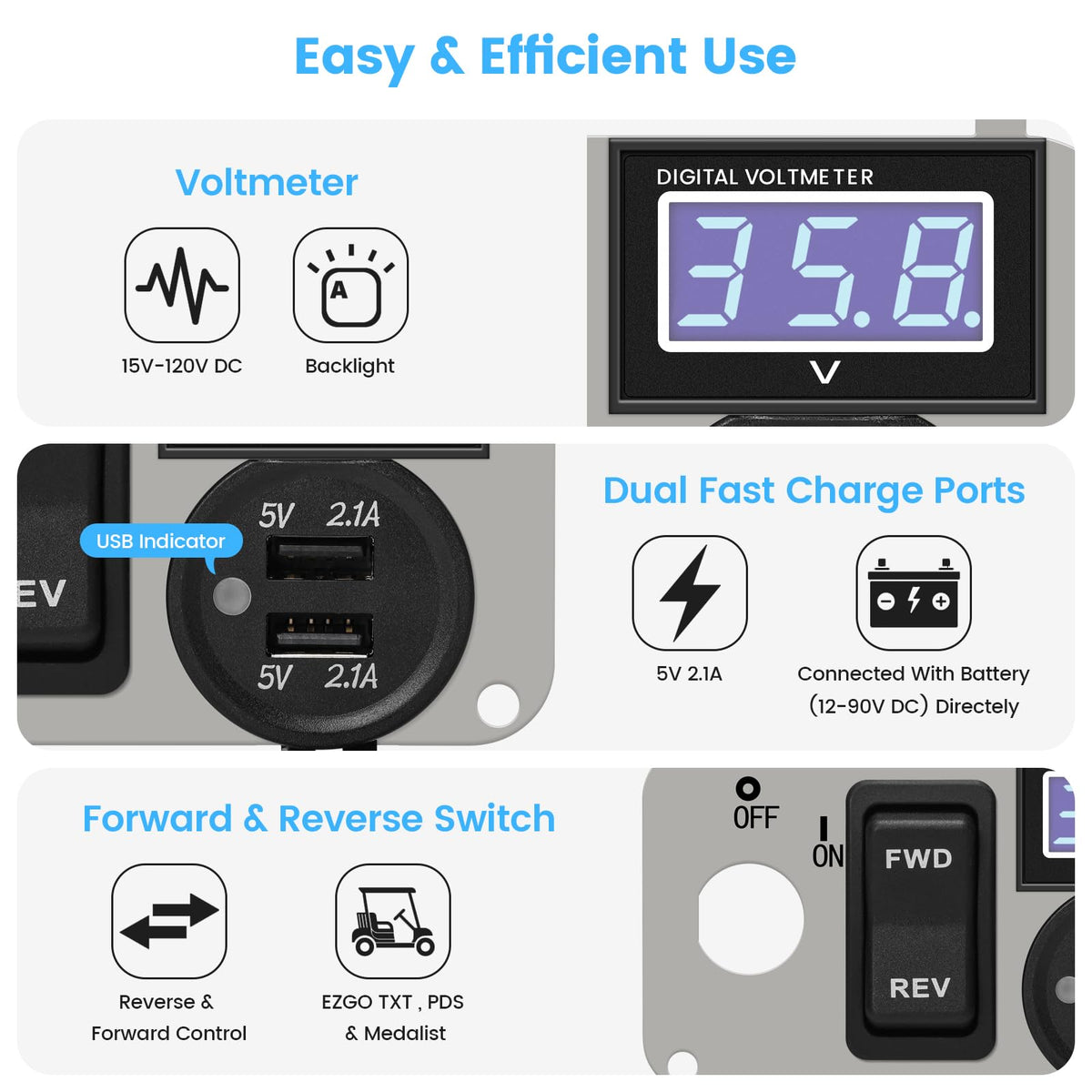 briidea 3-in-1 panel forward reverse switch for EZGO carts