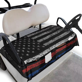 Brosoneto American flag camo seat cover on a golf cart, full view and protection.