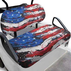 Brosoneto American Flag front seat cover protects and refreshes two-seat golf carts