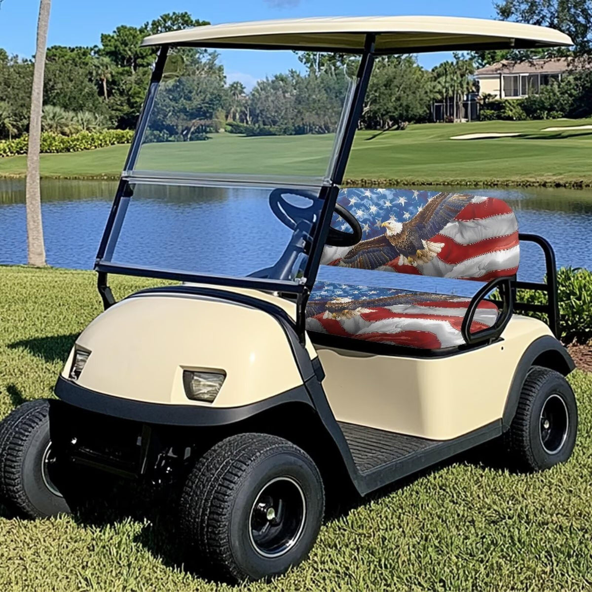 Brosoneto American flag seat towel backrest with breathable comfort.