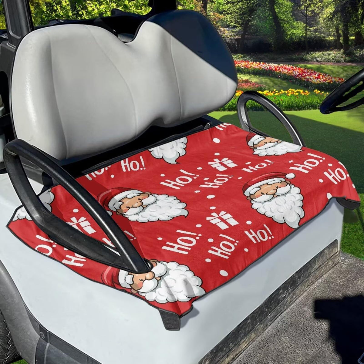Brosoneto Christmas Santa golf cart seat cover adds festive style to Club Car seats