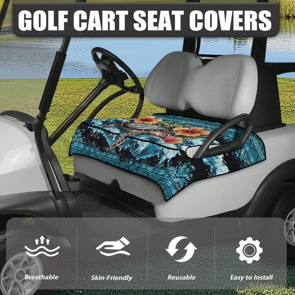 Brosoneto Sea Turtle Aztec seat cover folded for compact storage