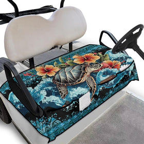 Brosoneto Sea Turtle Aztec seat cover front view protects two-seat golf carts