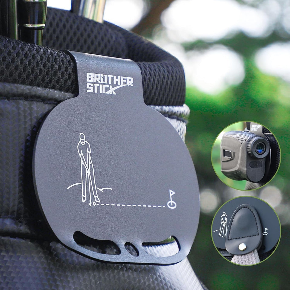BROTHER STICK metal landing pads with dual pads on a golf bag for quick access.