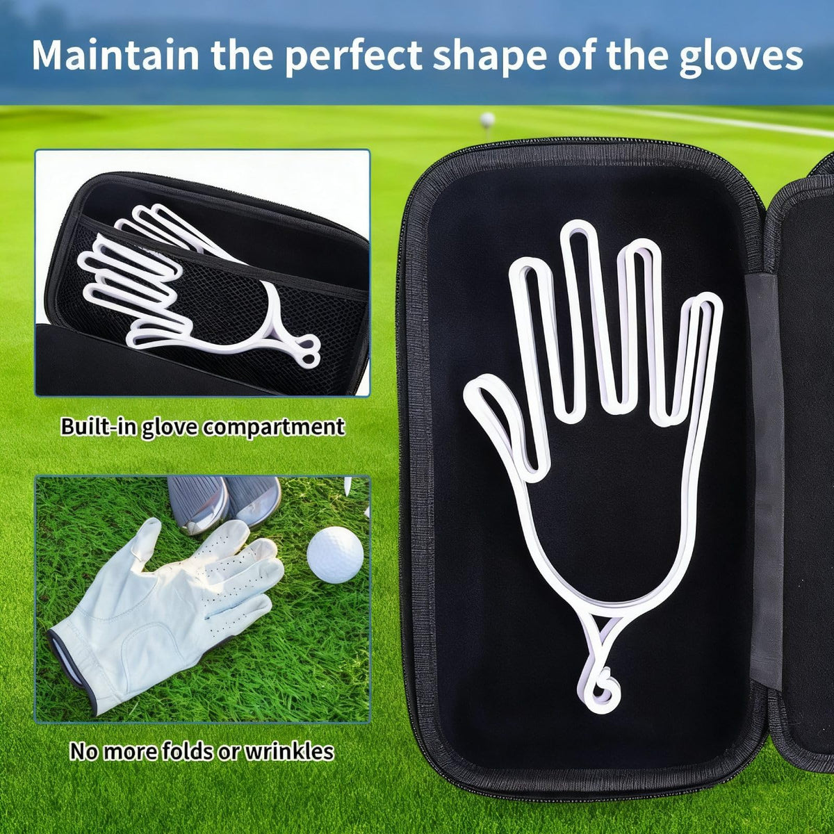 BSLGCTX Golf Glove Case 5mm EVA shell cushions valuables from impact.