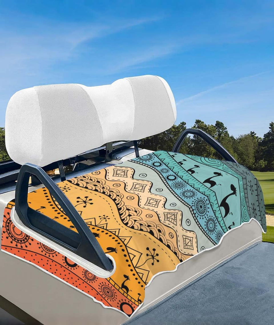 Btiztlla comfortable seat covers on a golf cart seat, improving comfort during long rounds.