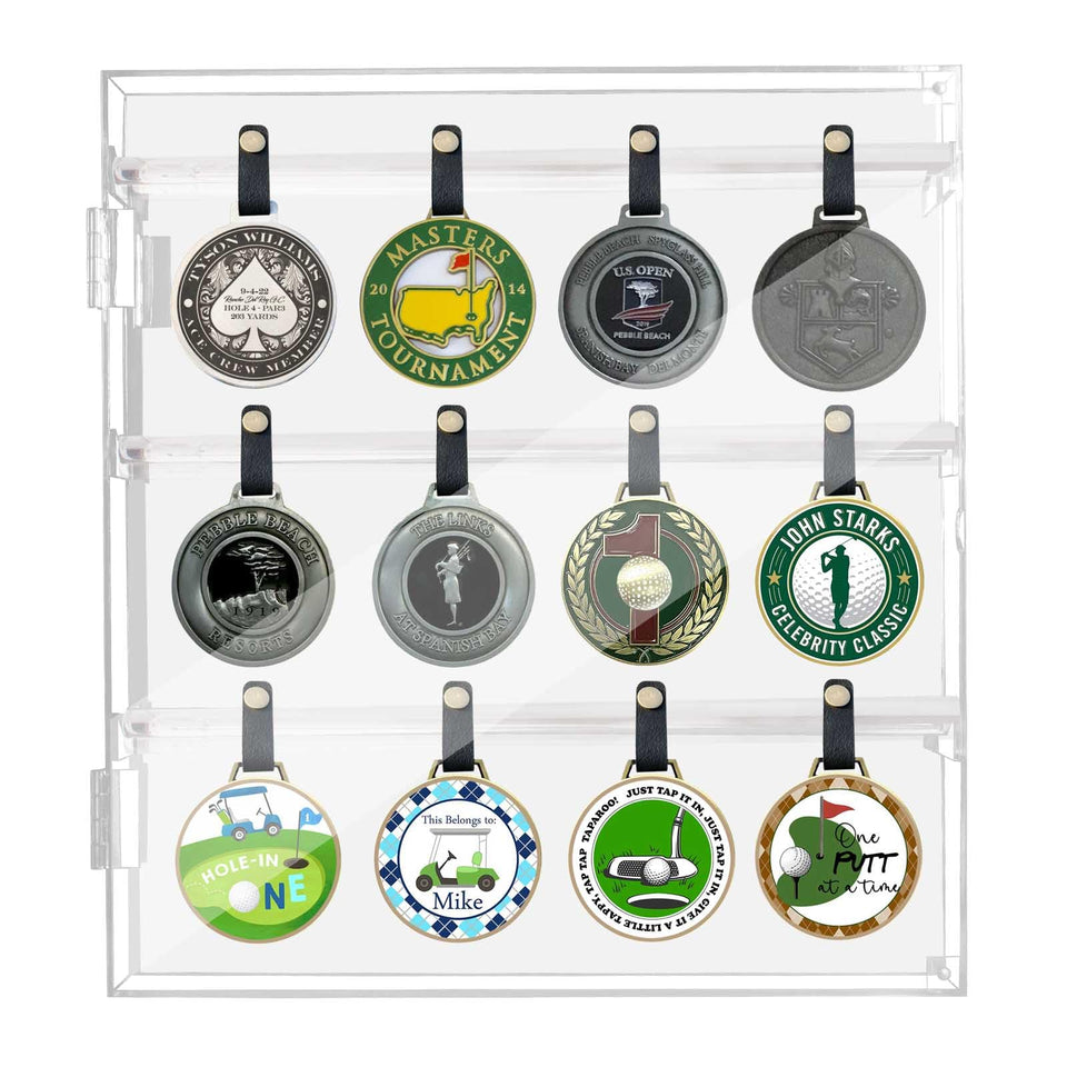 BTXKQTH golf bag tag display case front view showing 40-tag capacity