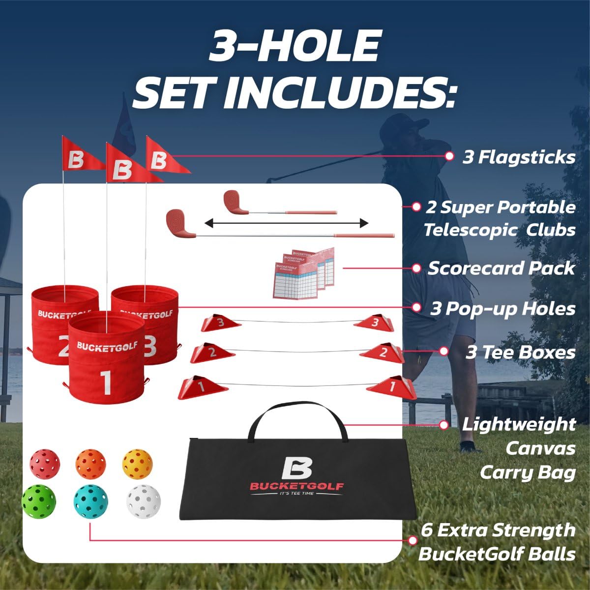 Bucketgolf custom course design option demonstrated for variety