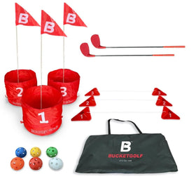 bucketgolf Original 3-Hole Travel Set with carry bag for on-the-go golf fun