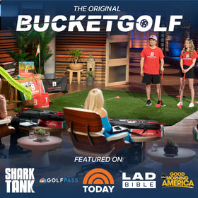 bucketgolf Original 3-Hole Travel Set two right-handed clubs in action