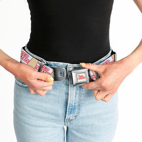 Buckle-Down Nissin belt chrome clip, Cup Noodles collage, sturdy hardware.