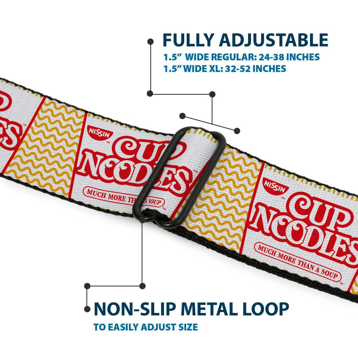 Buckle-Down Nissin belt woven webbing, Cup Noodles collage, smooth wear.