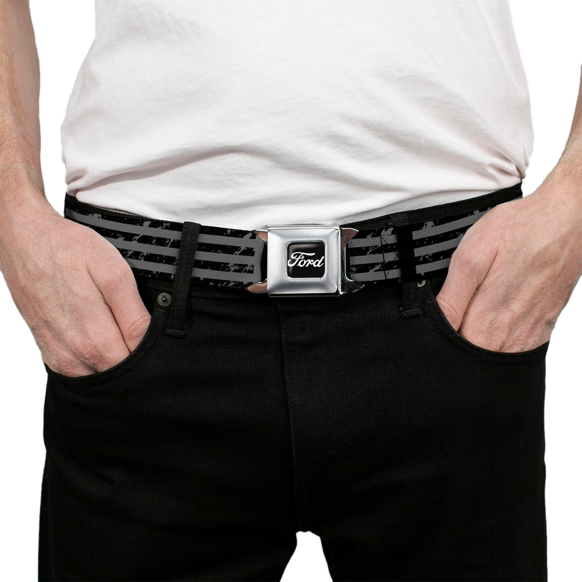 Buckle-Down weathered gray black belt displayed in full view for everyday wear