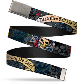 Buckledown Dead Men Tattoo belt front view shows a durable 1.5-inch web belt for daily wear.