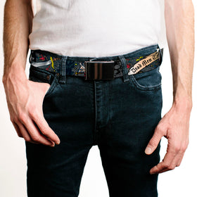 Buckledown Dead Men Tattoo belt buckle closeup highlights a sturdy military-style clasp.