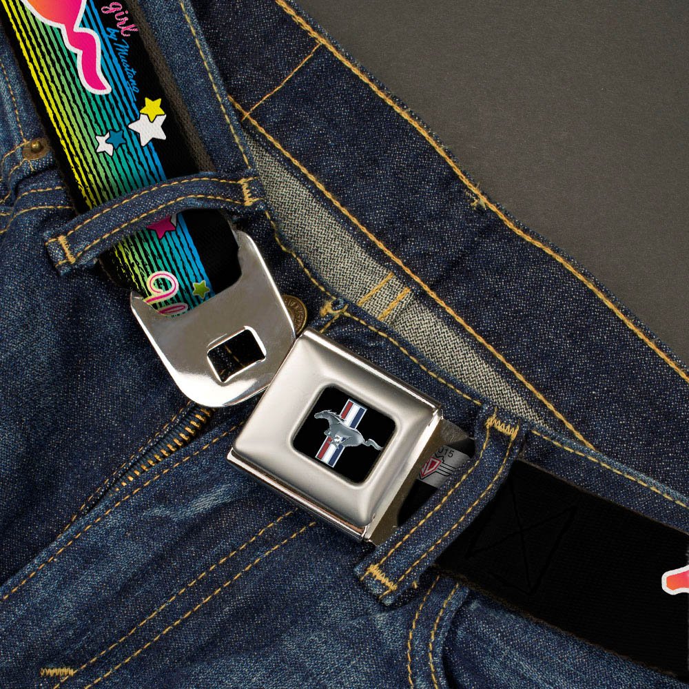 Buckledown Ford Mustang belt featuring star details on black nylon webbing for everyday style.
