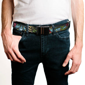 Buckle-Down Live Hard Tattoo belt artwork closeup highlighting dye embedded design