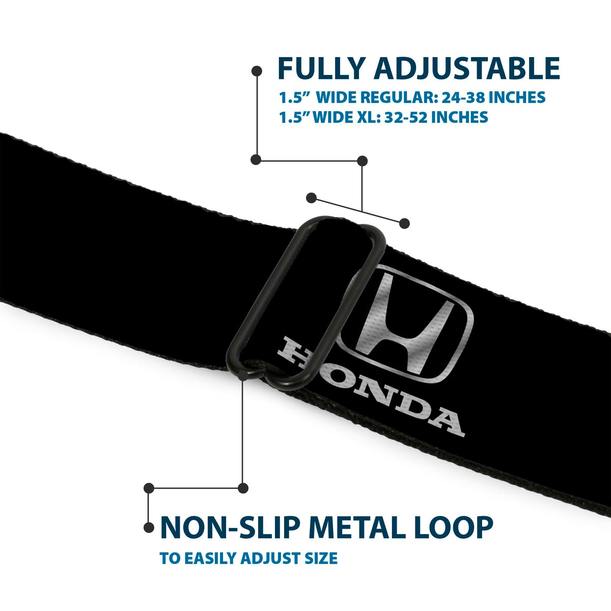 Buckle-Down officially licensed Honda belt emphasizes authentic styling.