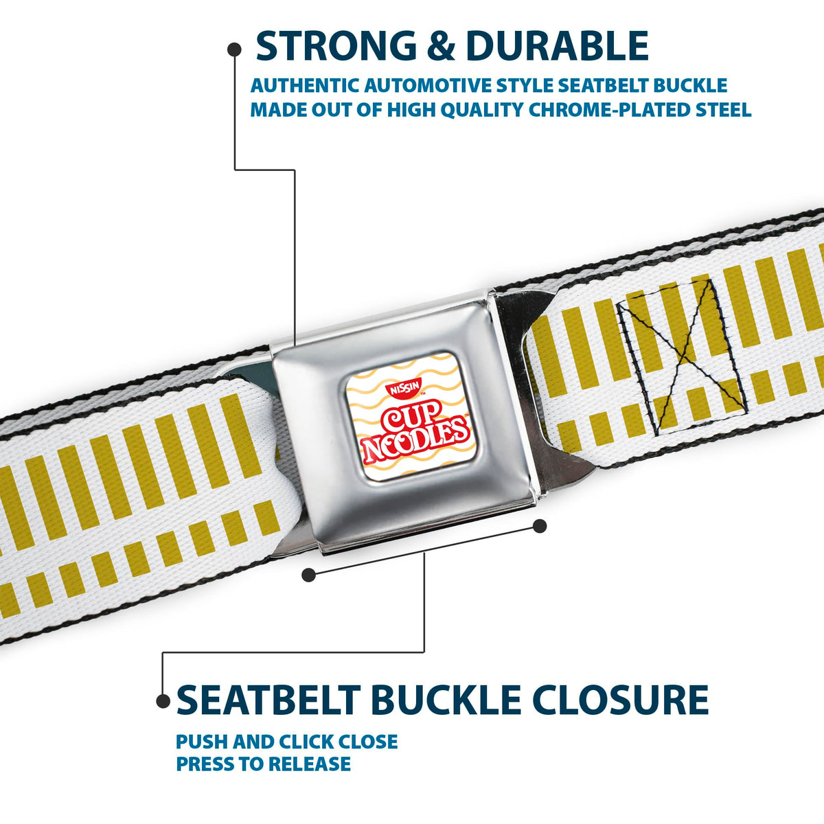 Durable polyester and chrome components on Buckle-Down belt.
