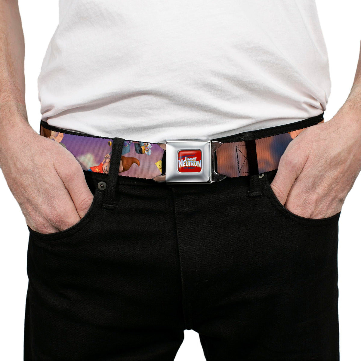 Buckle-Down Jimmy Neutron belt buckle closeup reveals sturdy hardware.