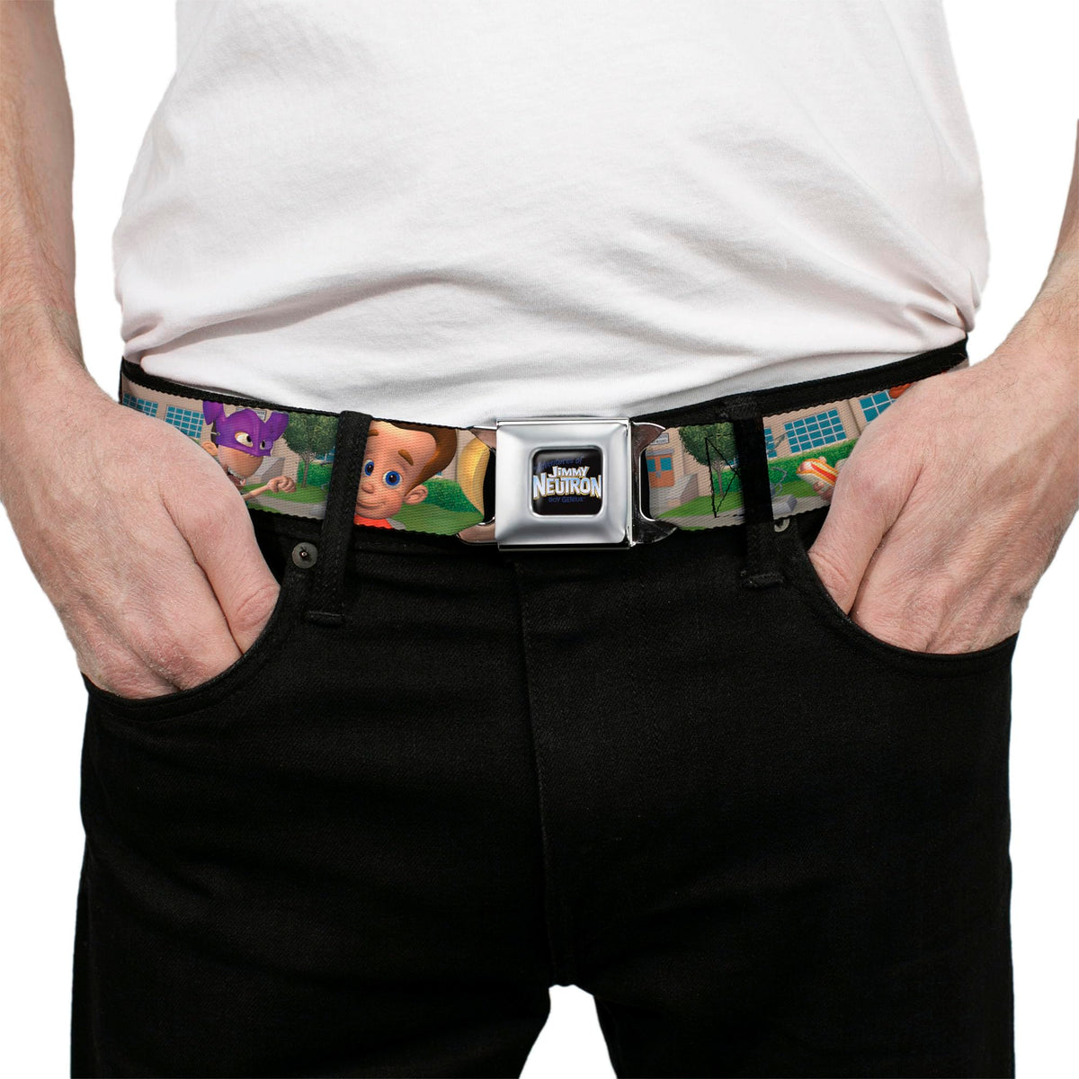 Buckle-Down Jimmy Neutron Regular belt, close-up print shows logo