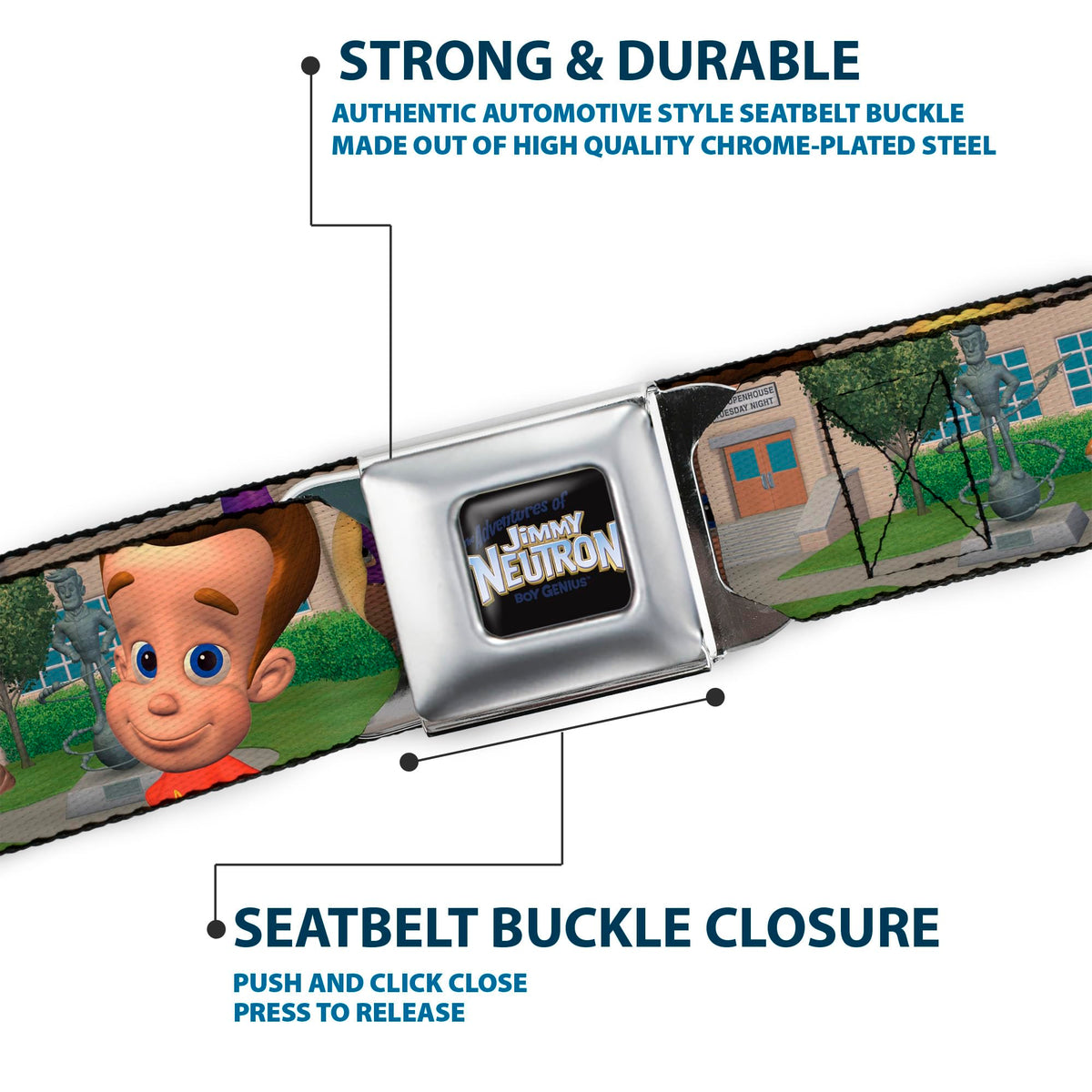 Buckle-Down Seatbelt belt with Jimmy Neutron color contrast