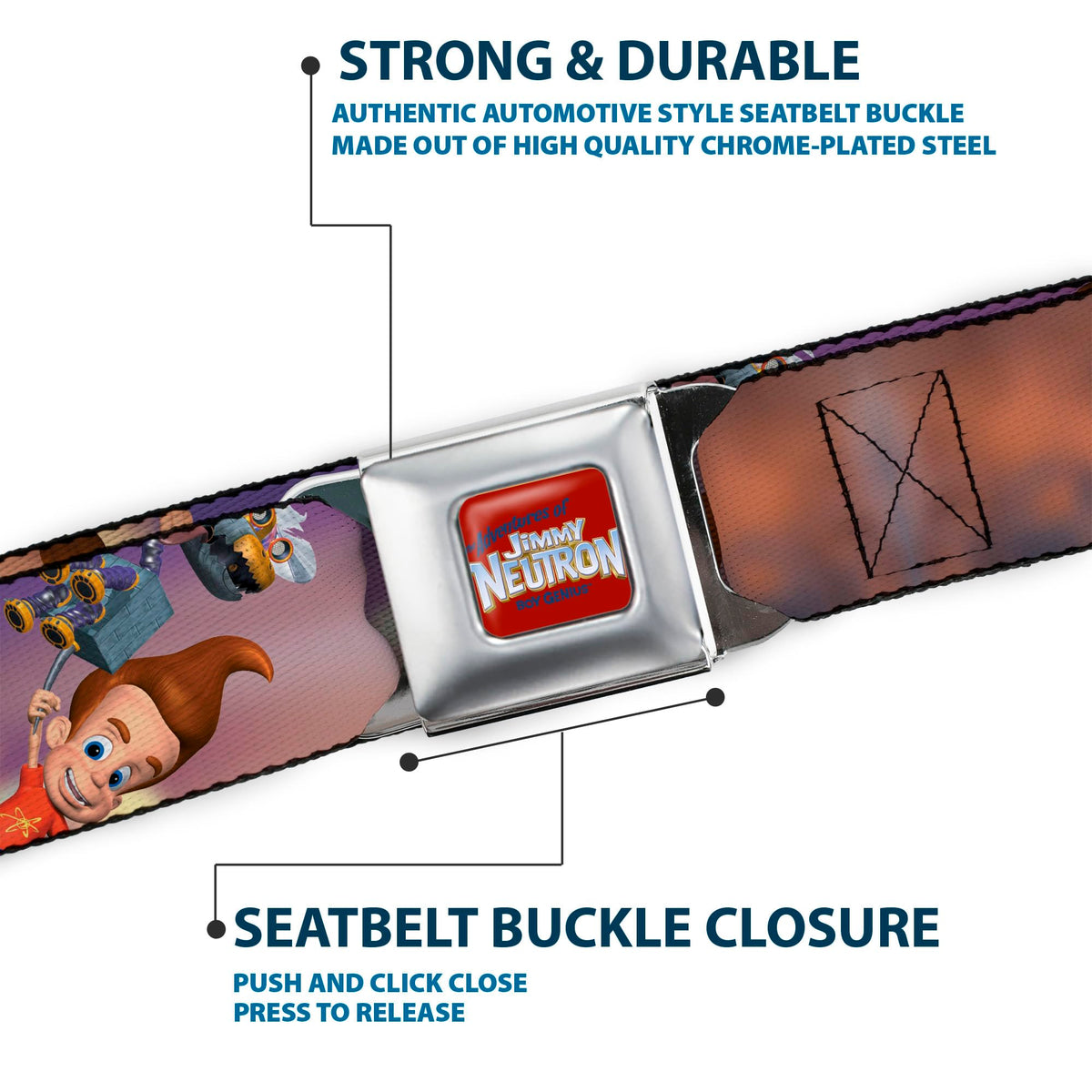 Buckle-Down Jimmy Neutron belt pairs well with denim outfits.