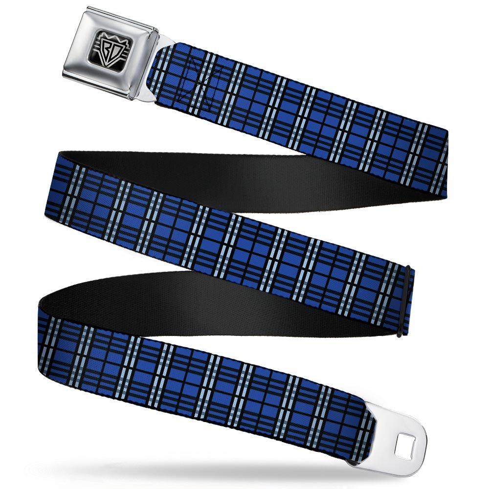Buckle-Down seatbelt belt in navy plaid, 1.5-inch width for versatile everyday fashion.