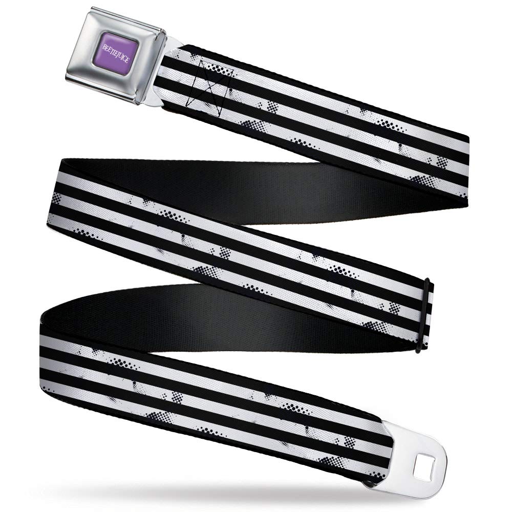 Buckle-Down Warner Bros Beetlejuice belt front view highlighting iconic black and white pattern