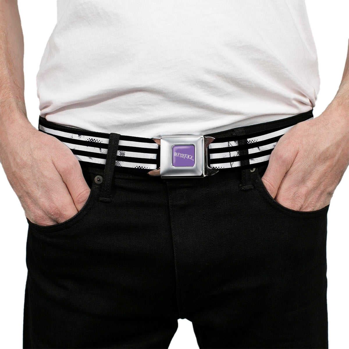Beetlejuice belt worn with casual outfits for bold style