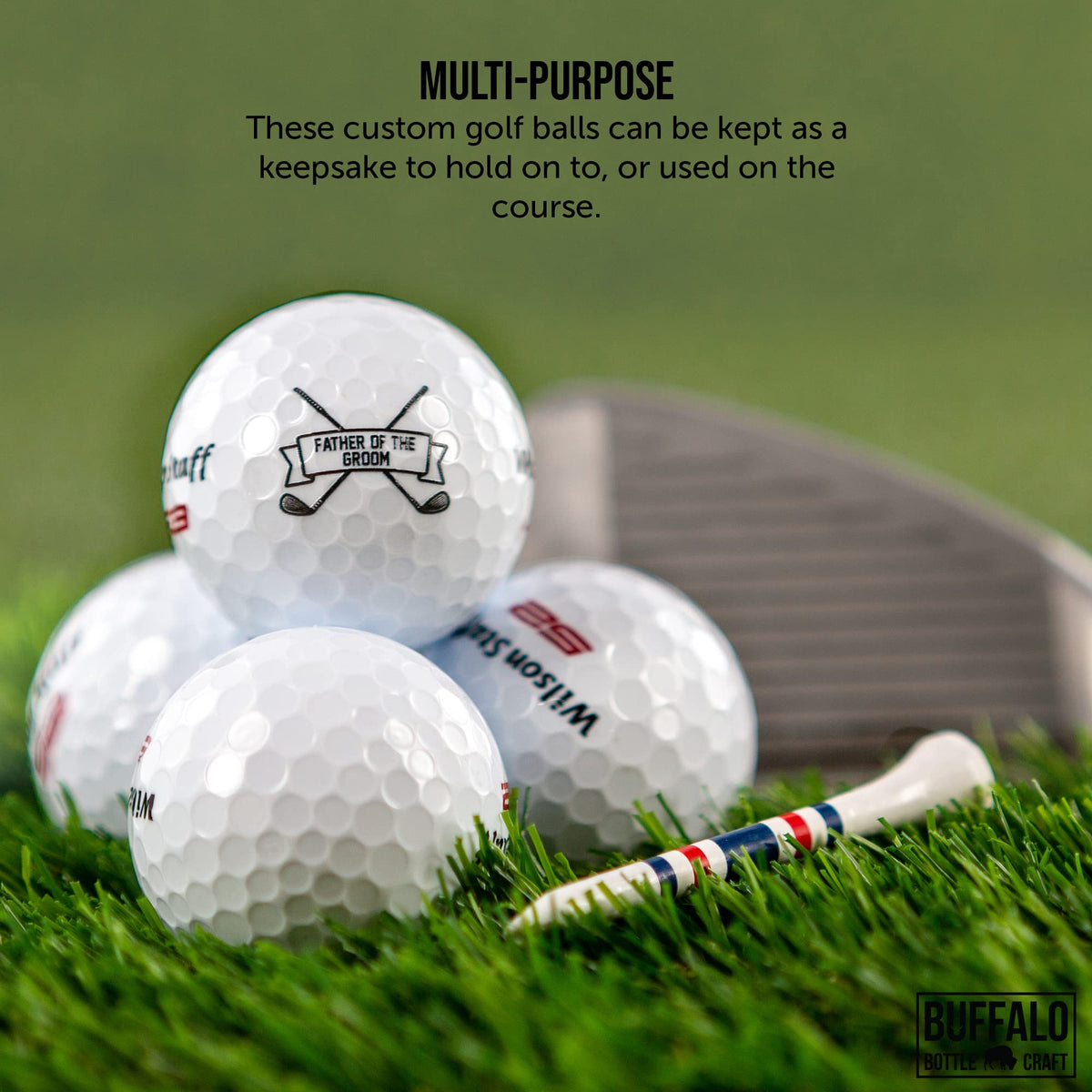 Buffalo Bottle Craft golf-ball on green suggests practical on-course use.