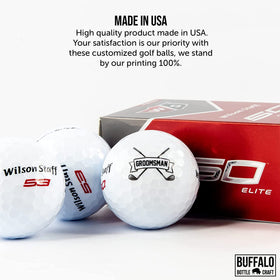 Buffalo Bottle Craft groomsman golf balls team-matching colors—collective flair for group golf outings.