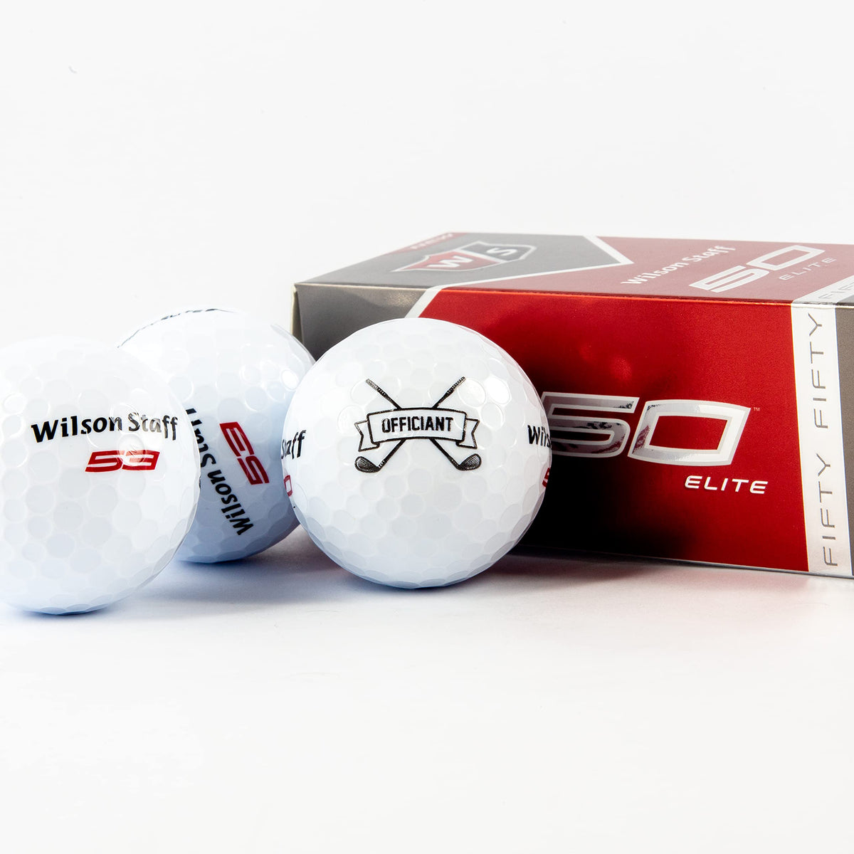 Wilson Staff Elite golf balls grouped for officiant gift exchange