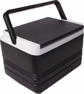 Buggies Unlimited 12-pack black golf cart cooler mounted on bracket for easy beverage access.