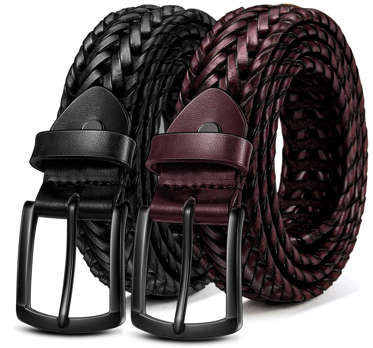 BULLIANT 2-pack braided belt in black front view for versatile casual wear