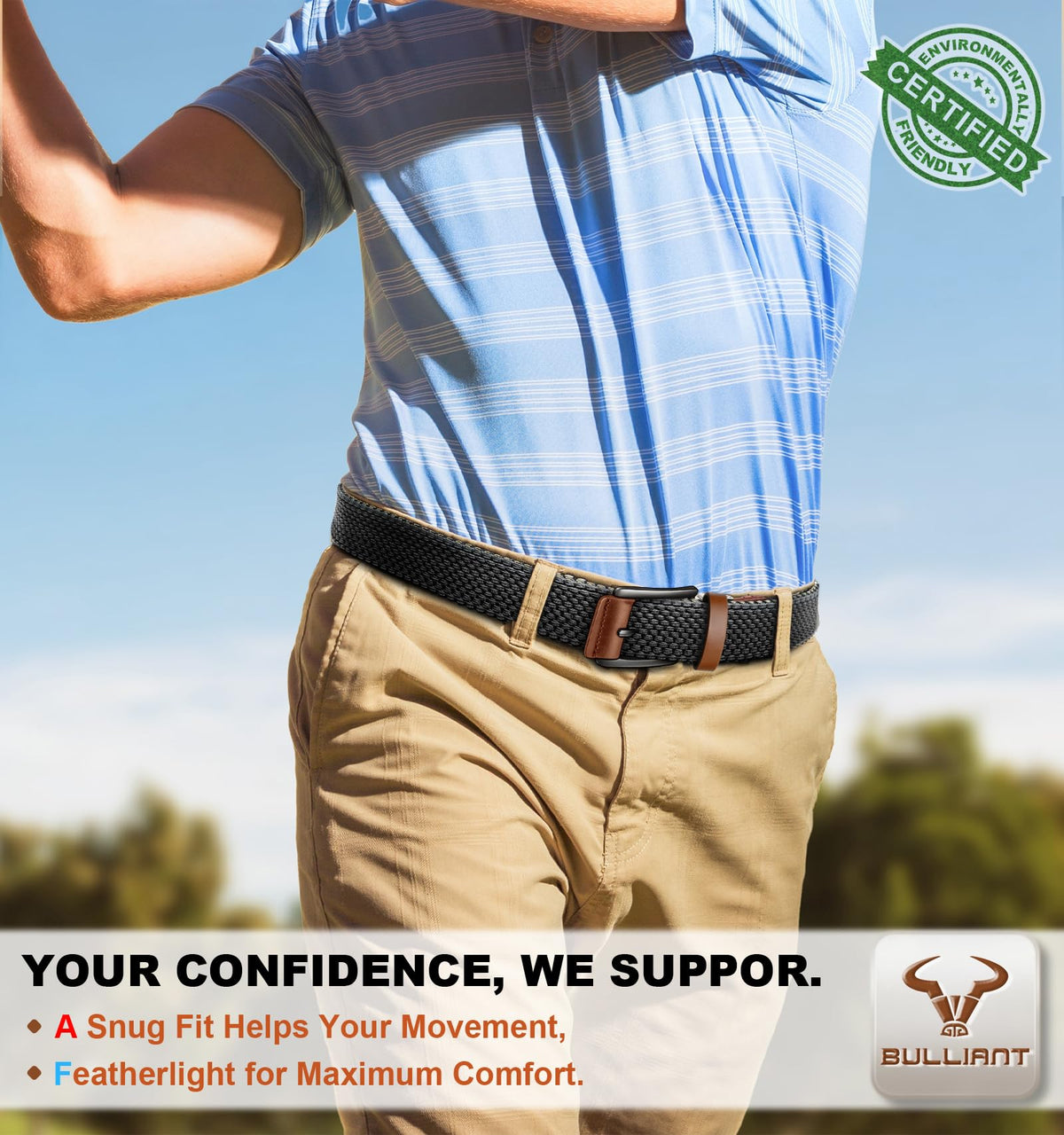 BULLIANT 1-3/8 inch width belt fits a variety of pants.