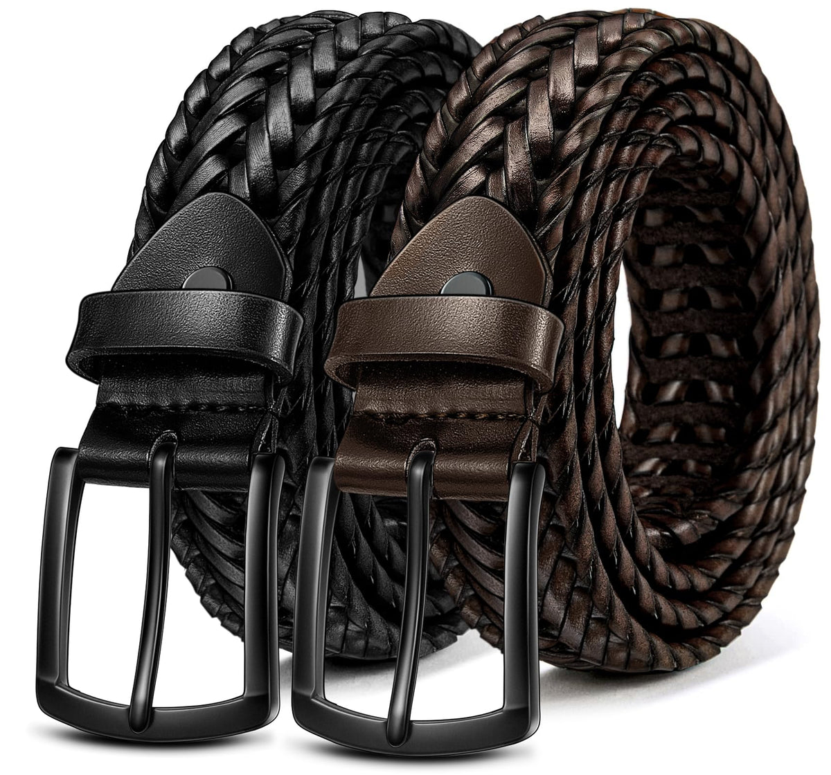 BULLIANT black braided leather belt for casual and golf outfits.